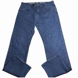 RVCA Heavy Chev Mens Jeans 34x31 Straight Leg Blue Denim VA Logo 35 Waist